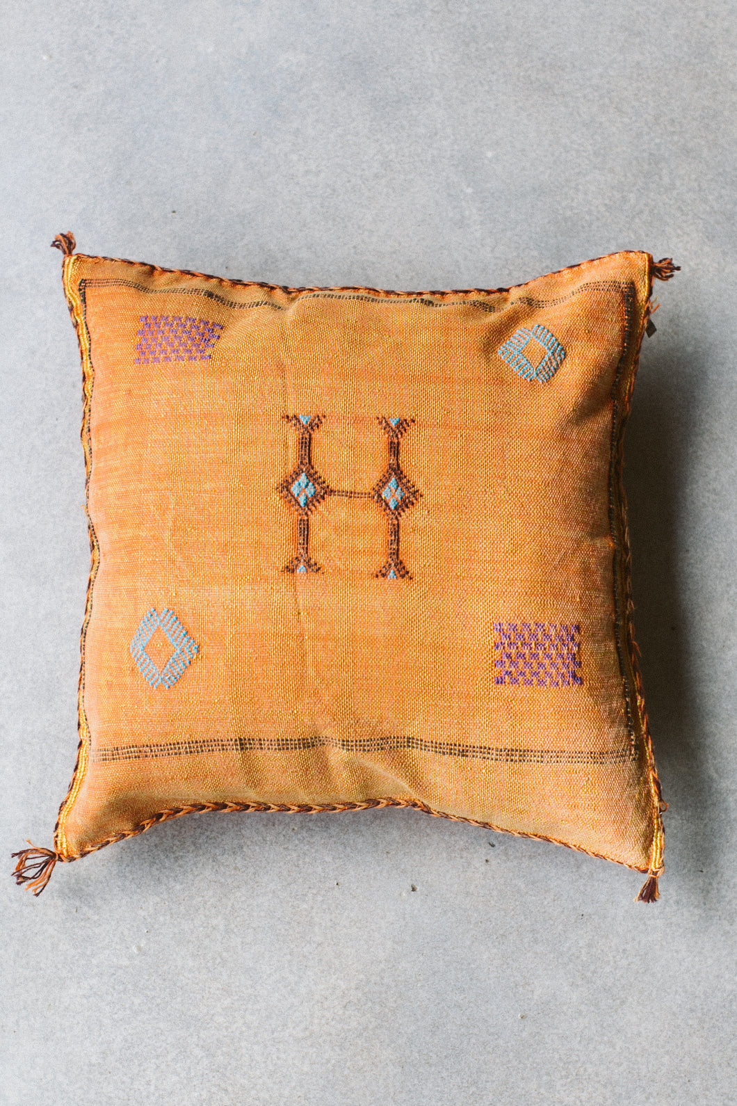Cactus Silk Pillow - Orange with Colorful Embroidery