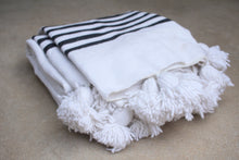 Pom Pom Blanket - White/Black Stripe
