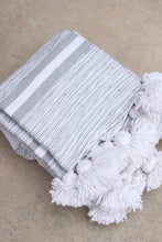 Pom Pom Blanket - White/Light Grey Stripe