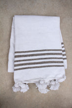 Pom Pom Blanket - White/Beige Stripe