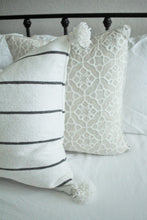 Pom Pom Pillow Cover - White Cotton with Charcoal Stripe