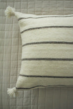 Pom Pom Pillow Cover - Natural Wool with Dark Beige Stripe