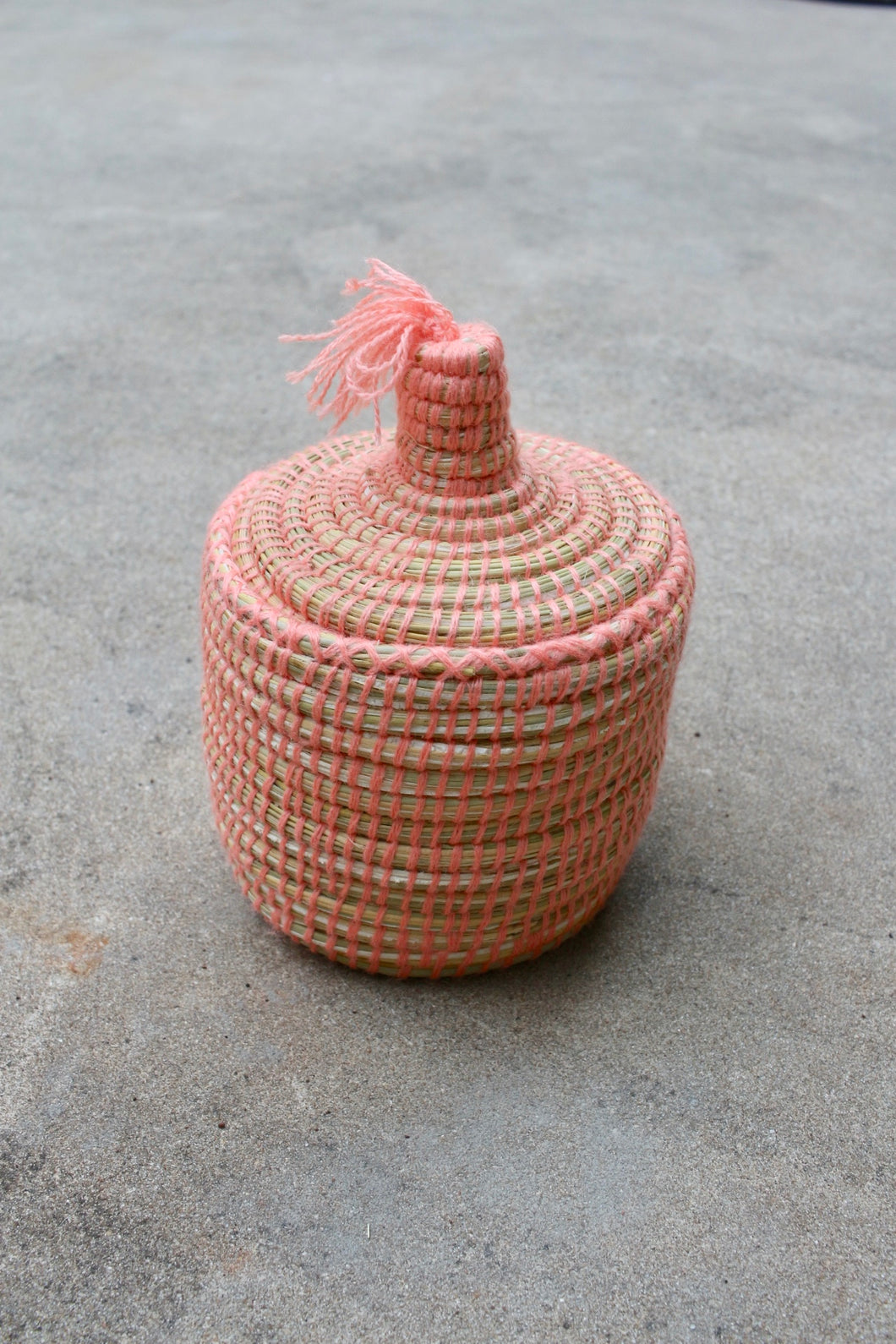 Lidded Pom Pom Basket, Coral Pink