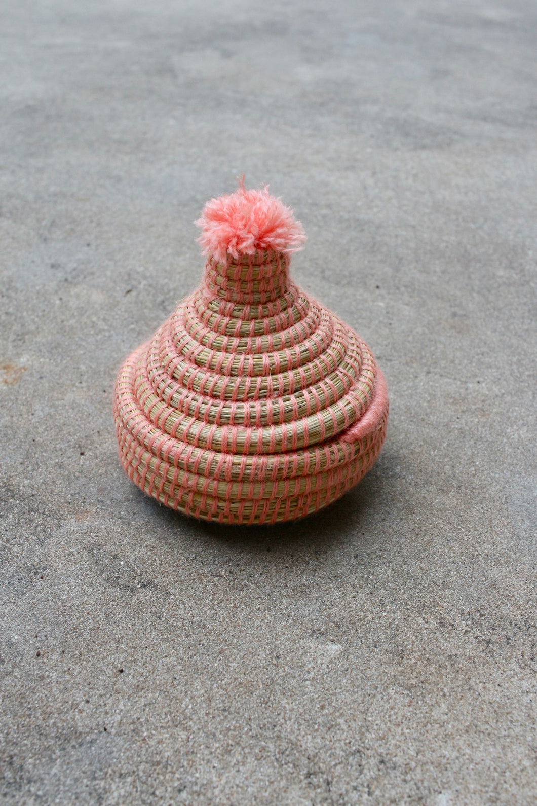 Small Lidded Pom Pom Basket, Pink